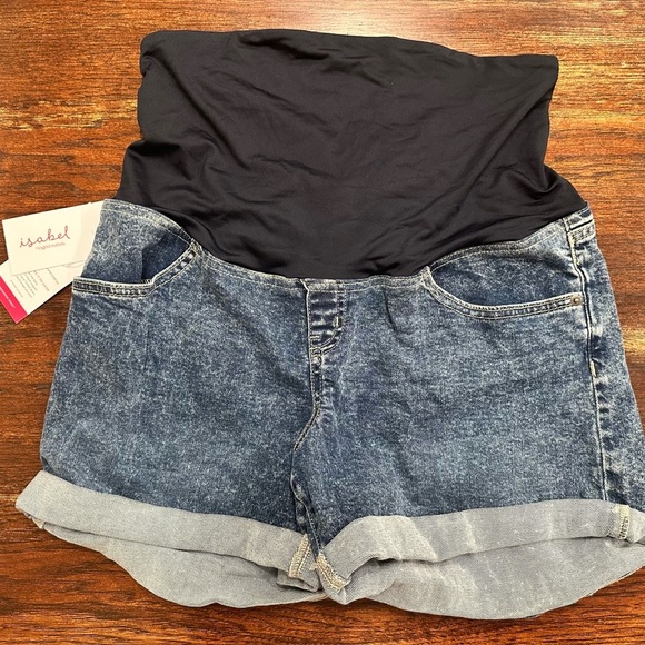 Ingrid & Isabel Maternity MIDI Denim Shorts With Full Bellyband Size 12 New - Picture 2 of 5